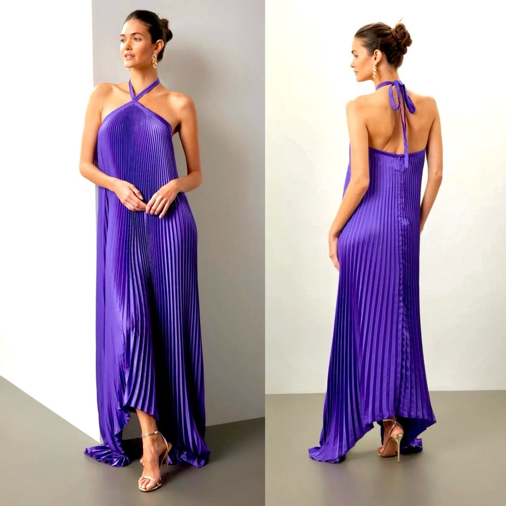 L'IDEE Desse Purple Pleated Gown size 10